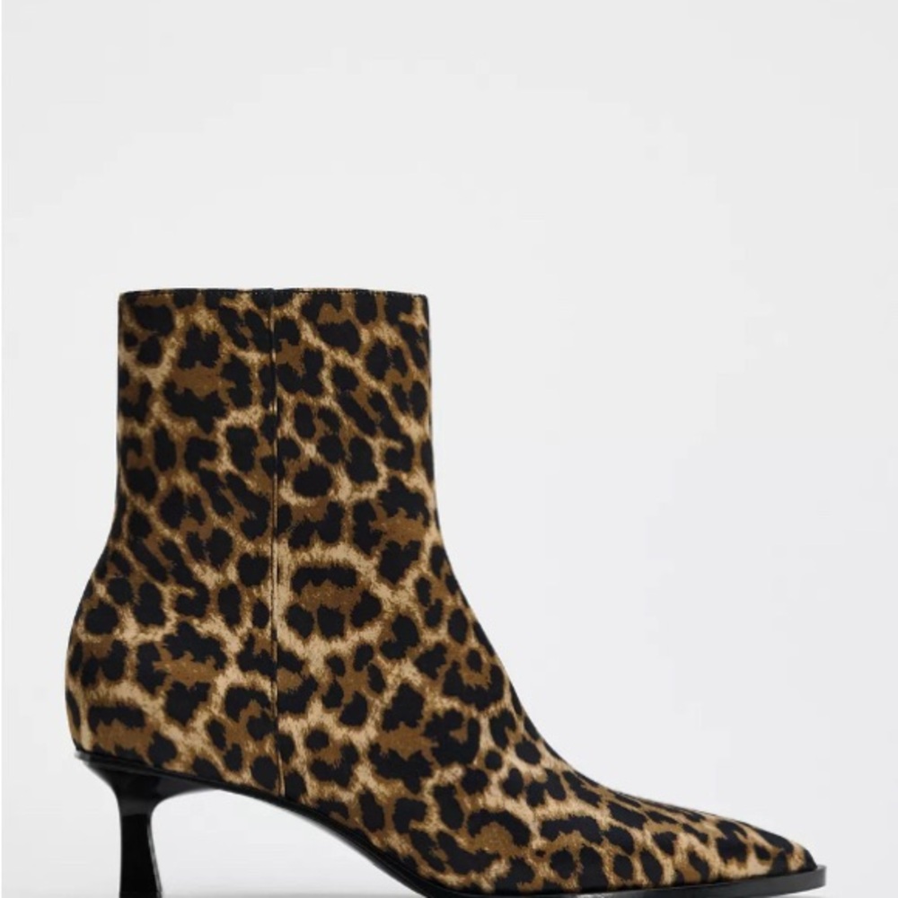 Zara Kitten Heel Leopard Print Ankle Boots